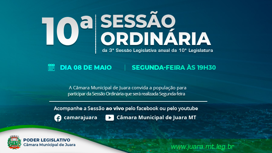 10ª Sessão Ordinária será realizada nesta segunda-feira