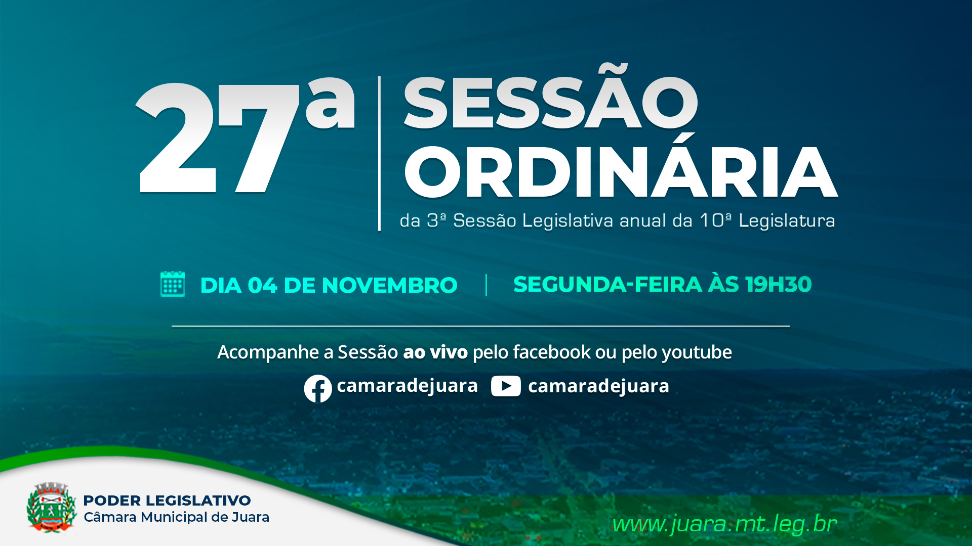 27ª Sessão Ordinária acontecerá na próxima segunda-feira; confira a pauta