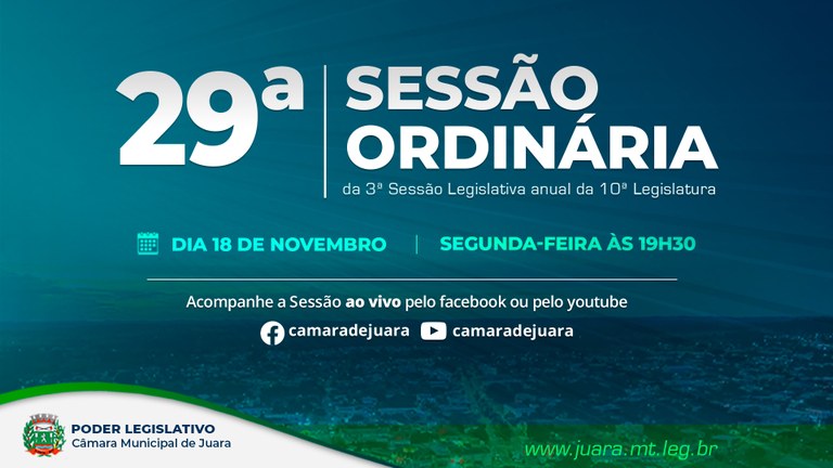 29ª Sessão Ordinária acontecerá na próxima segunda-feira; confira a pauta