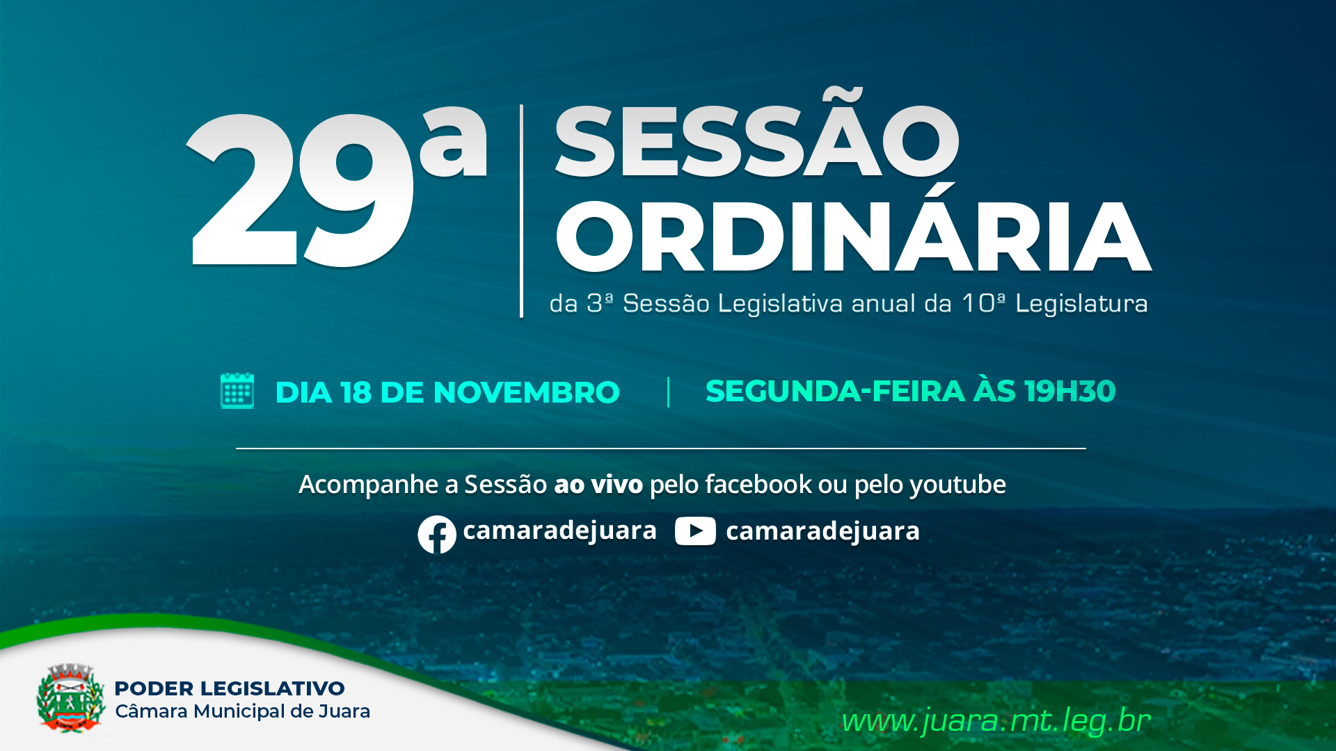 29ª Sessão Ordinária acontecerá na próxima segunda-feira; confira a pauta