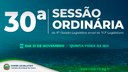 30ª Sessão Ordinária será realizada nesta quinta-feira (21)