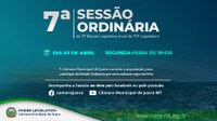 7ª Sessão Ordinária de 2023 será realizada nesta segunda-feira (03)