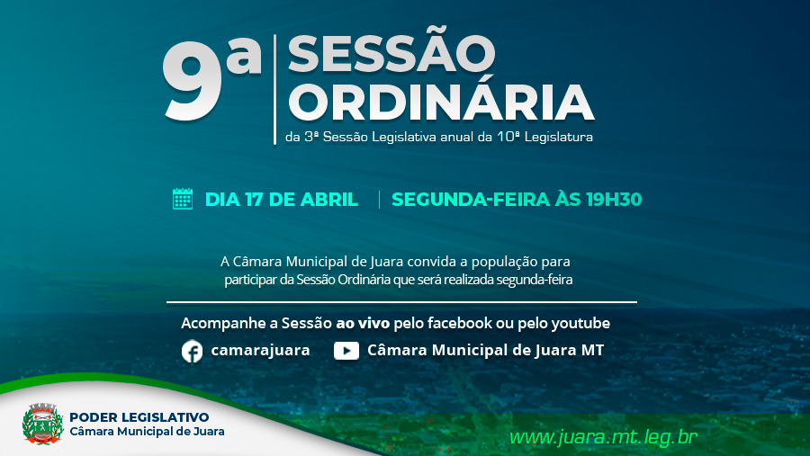 9ª Sessão Ordinária de 2023 será realizada nesta segunda-feira (17)