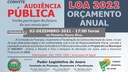 Através da Comissão de Finanças, Orçamento e Fiscalização a Câmara Municipal realizará Audiência Pública para discussão da LOA 2022