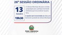 Acontecerá nesta quarta-feira 13 de outubro às 19h30 a 26ª Sessão Ordinária do Poder Legislativo