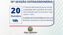 Acontecerá nesta quarta-feira 20 de outubro às 19h00 a 10ª Sessão Extraordinária do Poder Legislativo