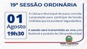 Acontecerá nesta segunda-feira, 01 de agosto às 19h30 a 19ª Sessão Ordinária do Poder Legislativo em 2022