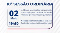 Acontecerá nesta segunda-feira, 02 de maio às 19h30 a 10ª Sessão Ordinária do Poder Legislativo em 2022