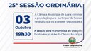 Acontecerá nesta segunda-feira, 03 de outubro às 19h30 a 25ª Sessão Ordinária do Poder Legislativo em 2022