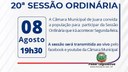 Acontecerá nesta segunda-feira, 08 de agosto às 19h30 a 20ª Sessão Ordinária do Poder Legislativo em 2022