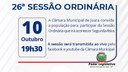 Acontecerá nesta segunda-feira, 10 de outubro às 19h30 a 26ª Sessão Ordinária do Poder Legislativo em 2022