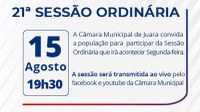 Acontecerá nesta segunda-feira, 15 de agosto às 19h30 a 21ª Sessão Ordinária do Poder Legislativo em 2022