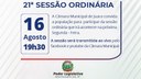 Acontecerá nesta segunda-feira 16 de agosto às 19h30 a 21ª Sessão Ordinária do Poder Legislativo Juarense