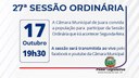 Acontecerá nesta segunda-feira, 17 de outubro às 19h30 a 27ª Sessão Ordinária do Poder Legislativo em 2022