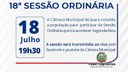 Acontecerá nesta segunda-feira, 18 de julho às 19h30 a 18ª Sessão Ordinária do Poder Legislativo em 2022