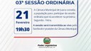 Acontecerá nesta segunda-feira, 21 de fevereiro às 19h30 a 3ª Sessão Ordinária do Poder Legislativo em 2022