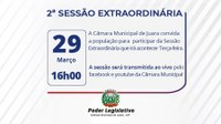 Acontecerá nesta terça-feira 29 de março às 16h a 2ª Sessão Extraordinária de 2022 do Poder Legislativo