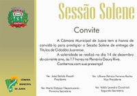 Câmara realiza quinta-feira 14, Sessão Solene para entrega de títulos de cidadania.