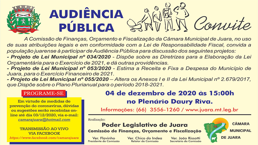 Comissão de Finanças, Orçamento e Fiscalização, realizará Audiência Pública, nesta sexta-feira, dia 04 de dezembro.