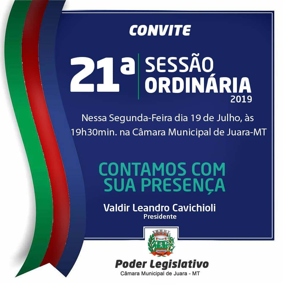 Nesta segunda-feira, 19 de agosto tem Sessão Ordinária na Câmara de Vereadores.