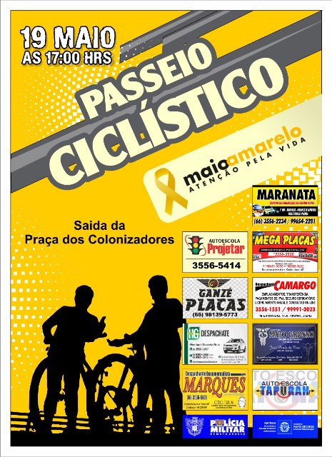 Passeio ciclístico 'Maio Amarelo' será  neste sábado em Juara.