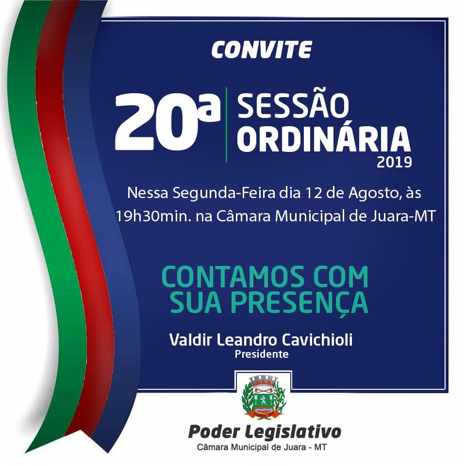 Segunda-feira, 12 de agosto tem Sessão Ordinária na Câmara Municipal.