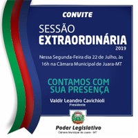 Segunda-feira, 22 de julho tem Sessão Extraordinária na Câmara Municipal.