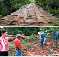 Vereadores fiscalizam obras de reconstrução de ponte na Linha Pedreira.